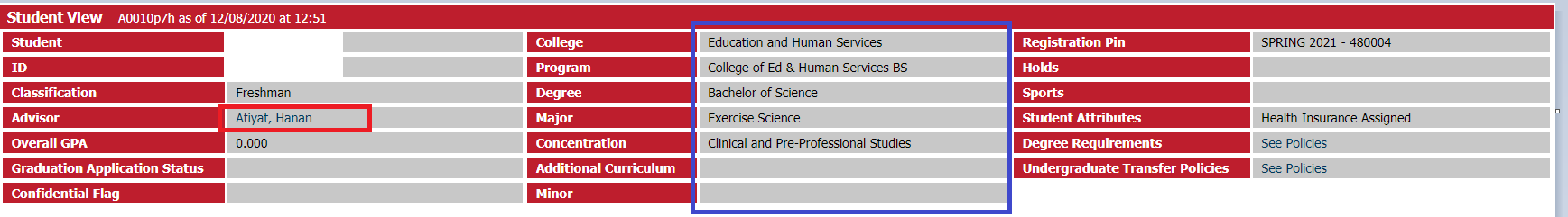 Screenshot of Degree Works and how to see if your major is correct.